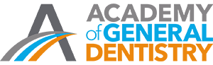 The image displays a logo with text, featuring the name Academy General Dentistry in capital letters, accompanied by a stylized graphic element and set against a gradient background.